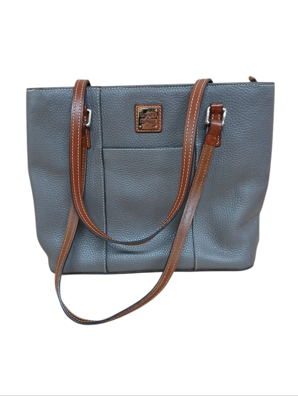 Dooney & Bourke Gray Leather Tote with Brown Straps
